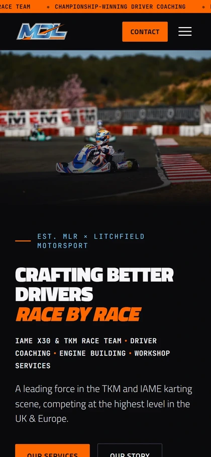 The MDL Motorsport website on a phone