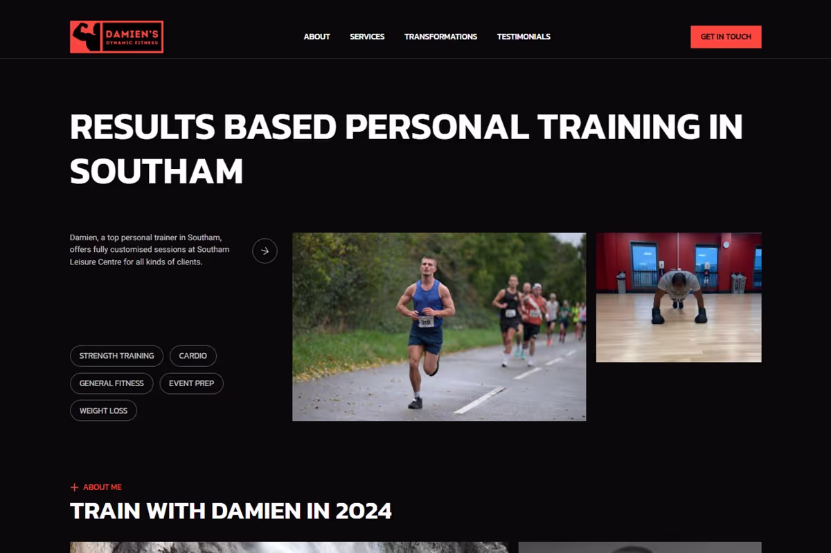 Screenshot of Damien's Dynamic Fitness' desktop site.